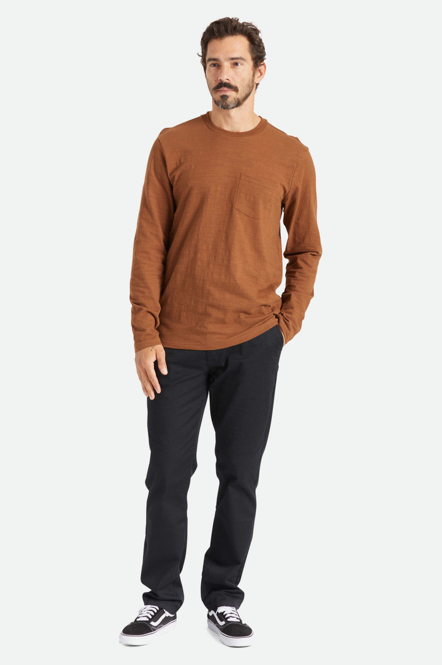 Prendas De Punto Brixton Basic Slub L/S Pocket Hombre Marrones | 431902ATL