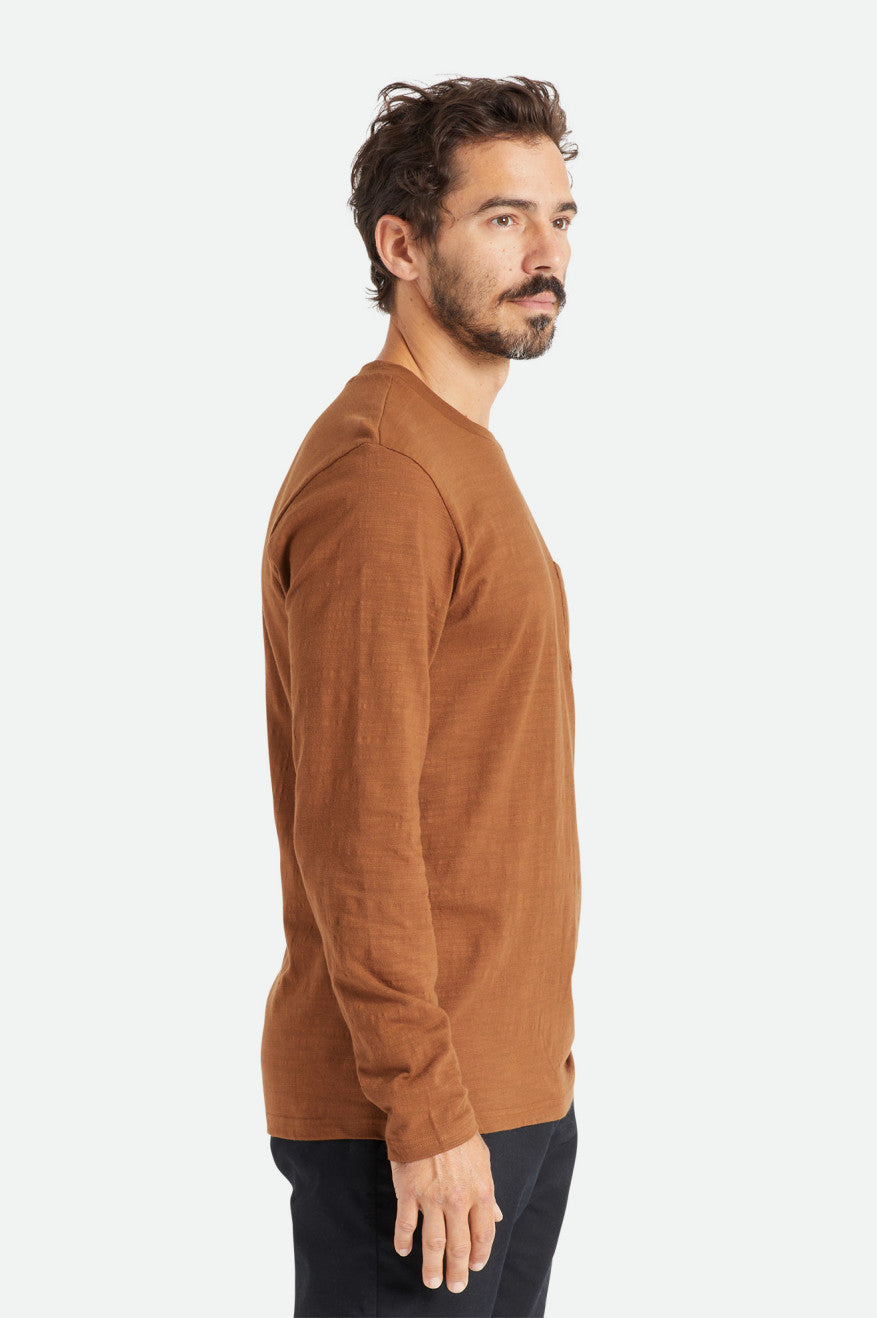 Prendas De Punto Brixton Basic Slub L/S Pocket Hombre Marrones | 431902ATL