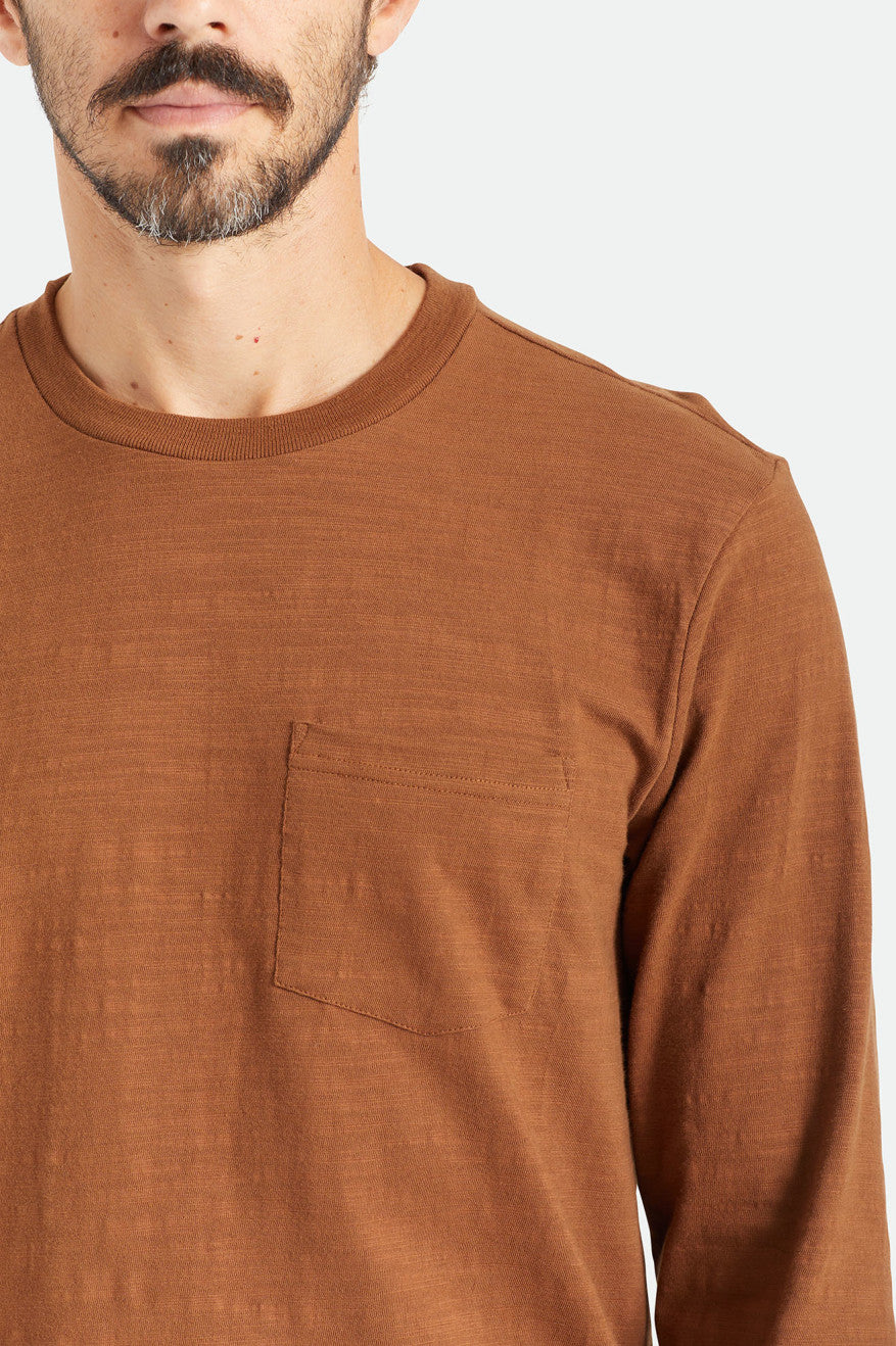 Prendas De Punto Brixton Basic Slub L/S Pocket Hombre Marrones | 431902ATL