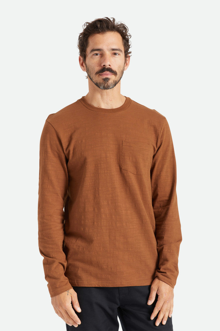 Prendas De Punto Brixton Basic Slub L/S Pocket Hombre Marrones | 431902ATL