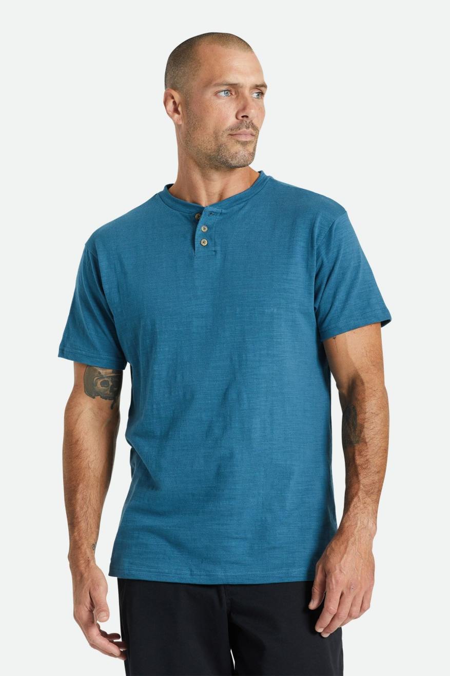 Prendas De Punto Brixton Basic Slub S/S Henley Hombre Turquesa | 364527JRT