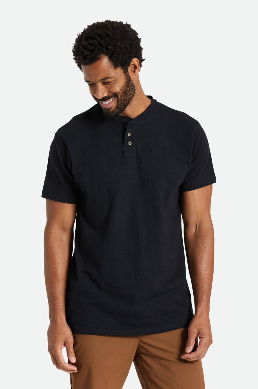 Prendas De Punto Brixton Basic Slub S/S Henley Hombre Negras | 490713NLY