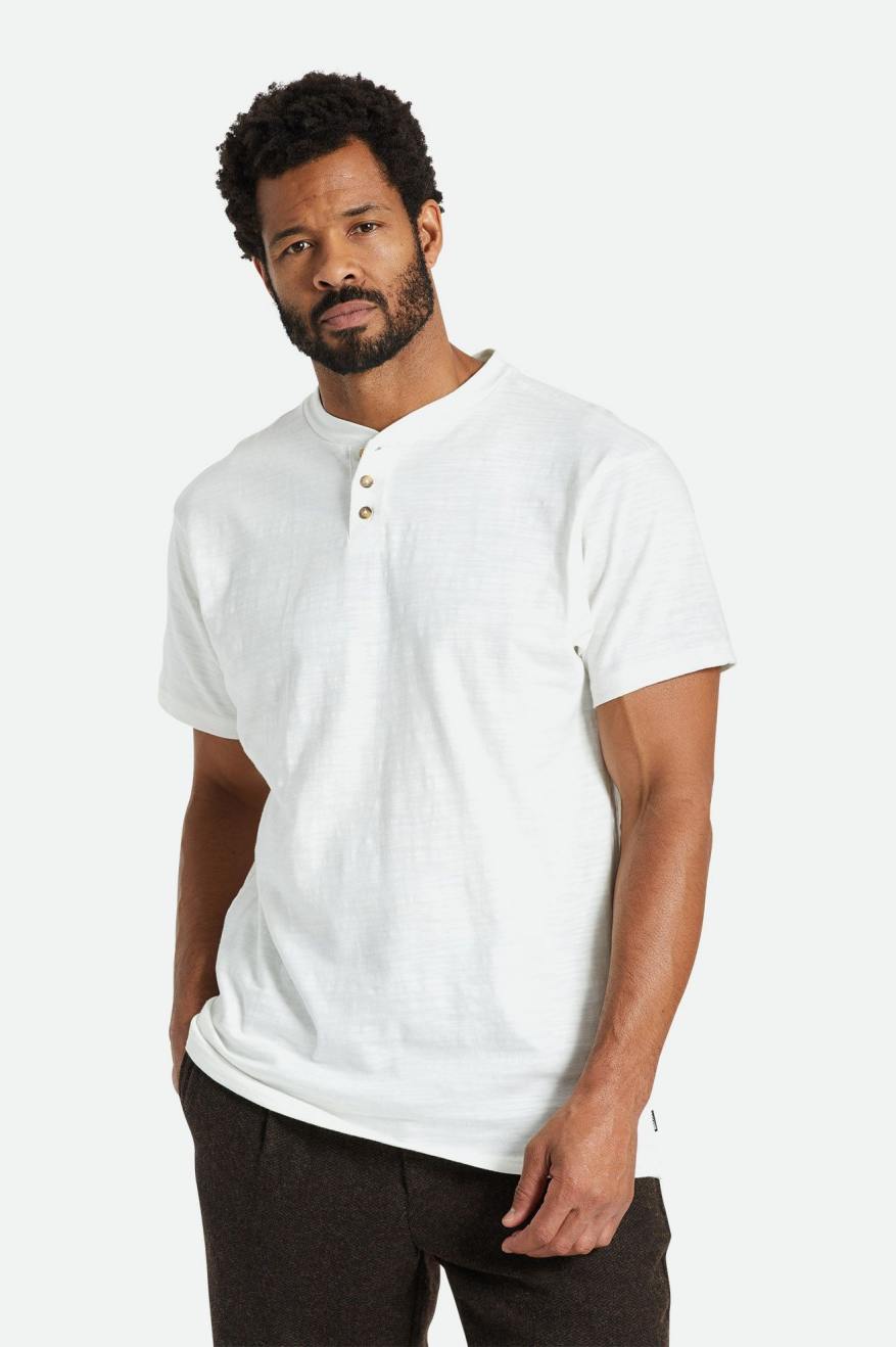 Prendas De Punto Brixton Basic Slub S/S Henley Hombre Blancas | 683021QYK