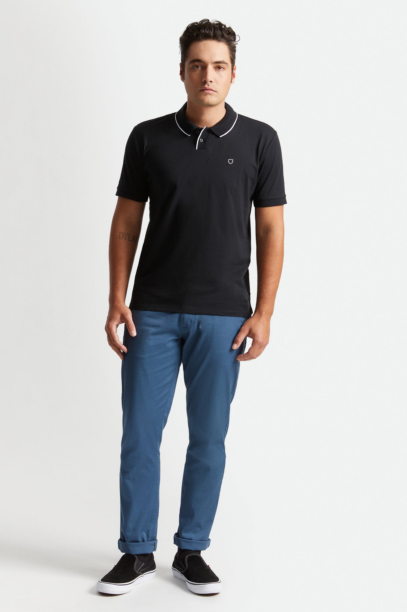 Prendas De Punto Brixton Proper S/S Polo Hombre Negras Blancas | 827613XBC