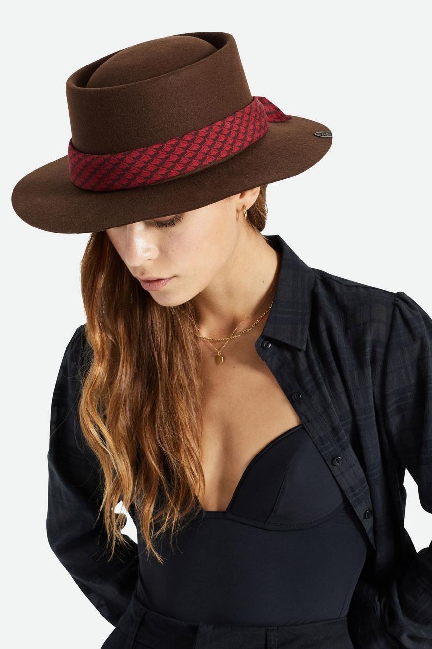 Sombreros De Fieltro Brixton Fender Jaguar Contour Fedora Mujer Marrones | 587341BZS