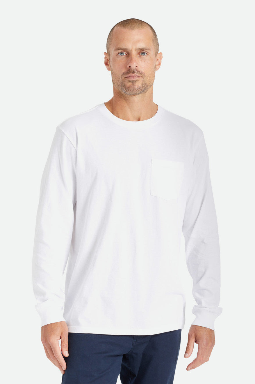 Tops Brixton Basic L/S Pocket Hombre Blancas | 497250TUZ