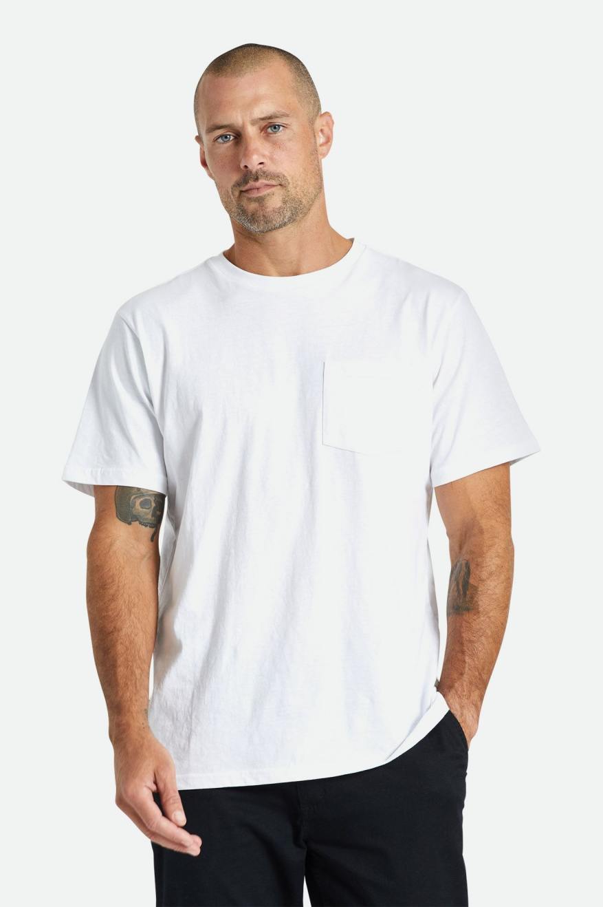 Tops Brixton Basic S/S Pocket Hombre Blancas | 852130GRW