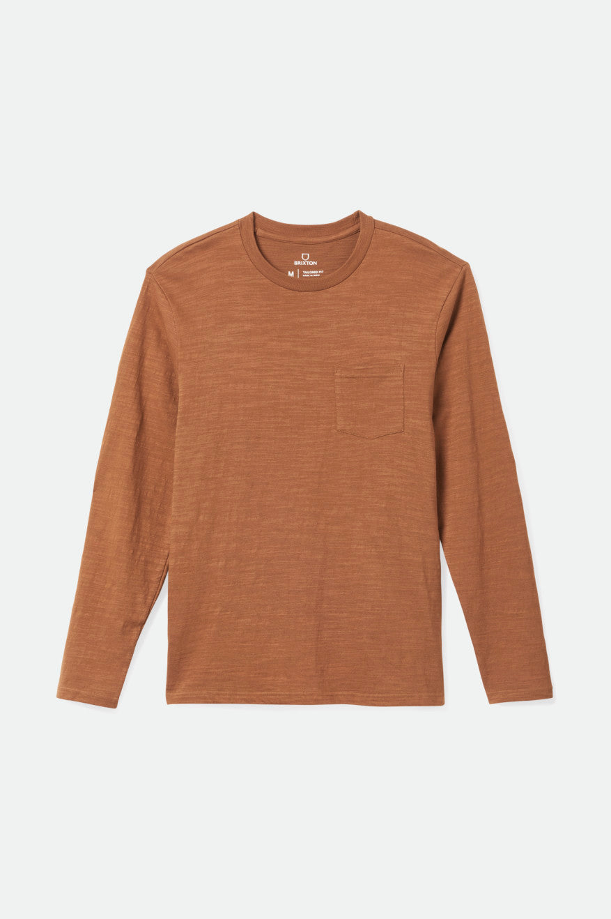 Tops Brixton Basic Slub L/S Pocket Hombre Marrones | 403829SOA