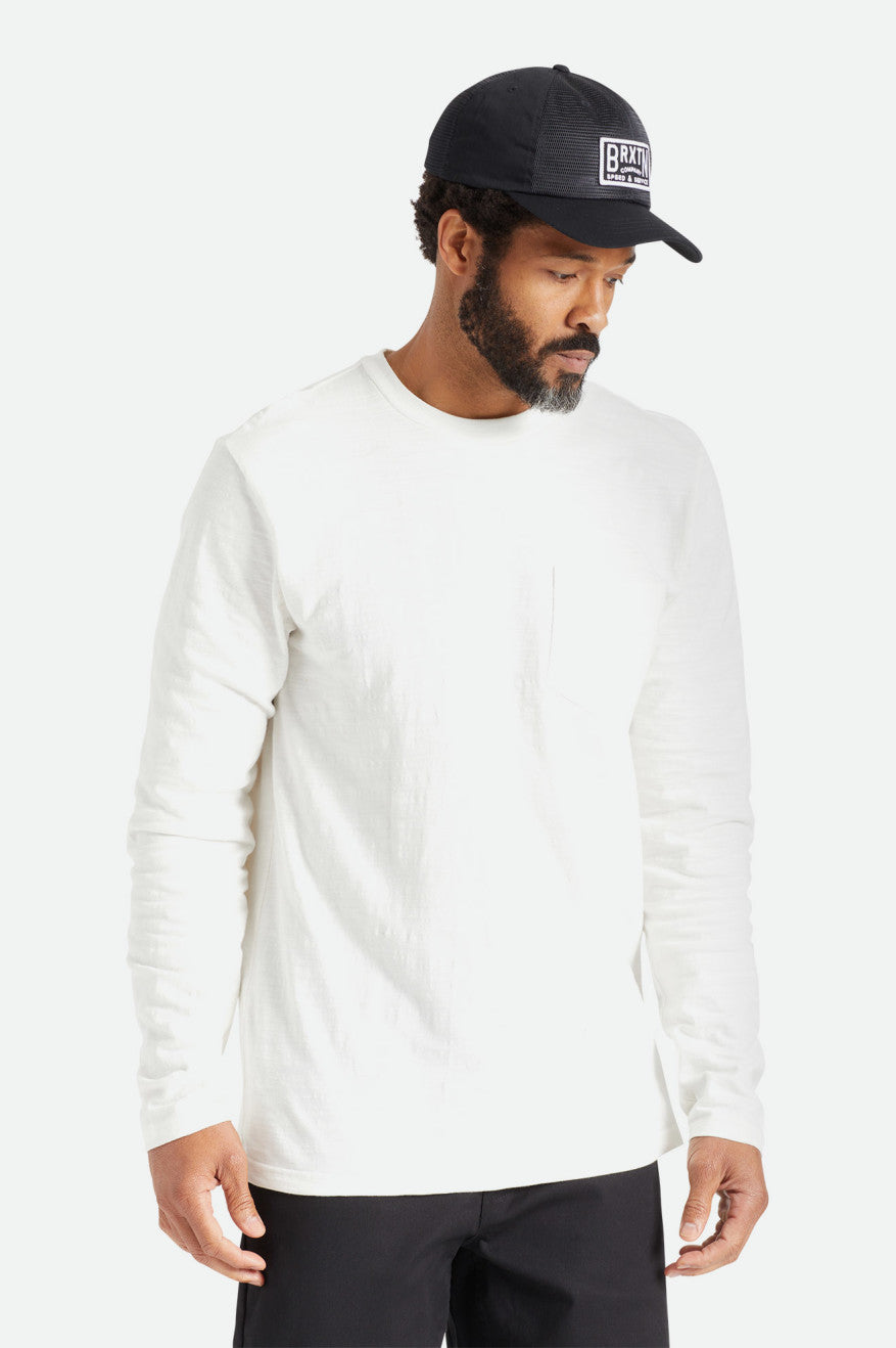 Tops Brixton Basic Slub L/S Pocket Hombre Blancas | 931245LXV