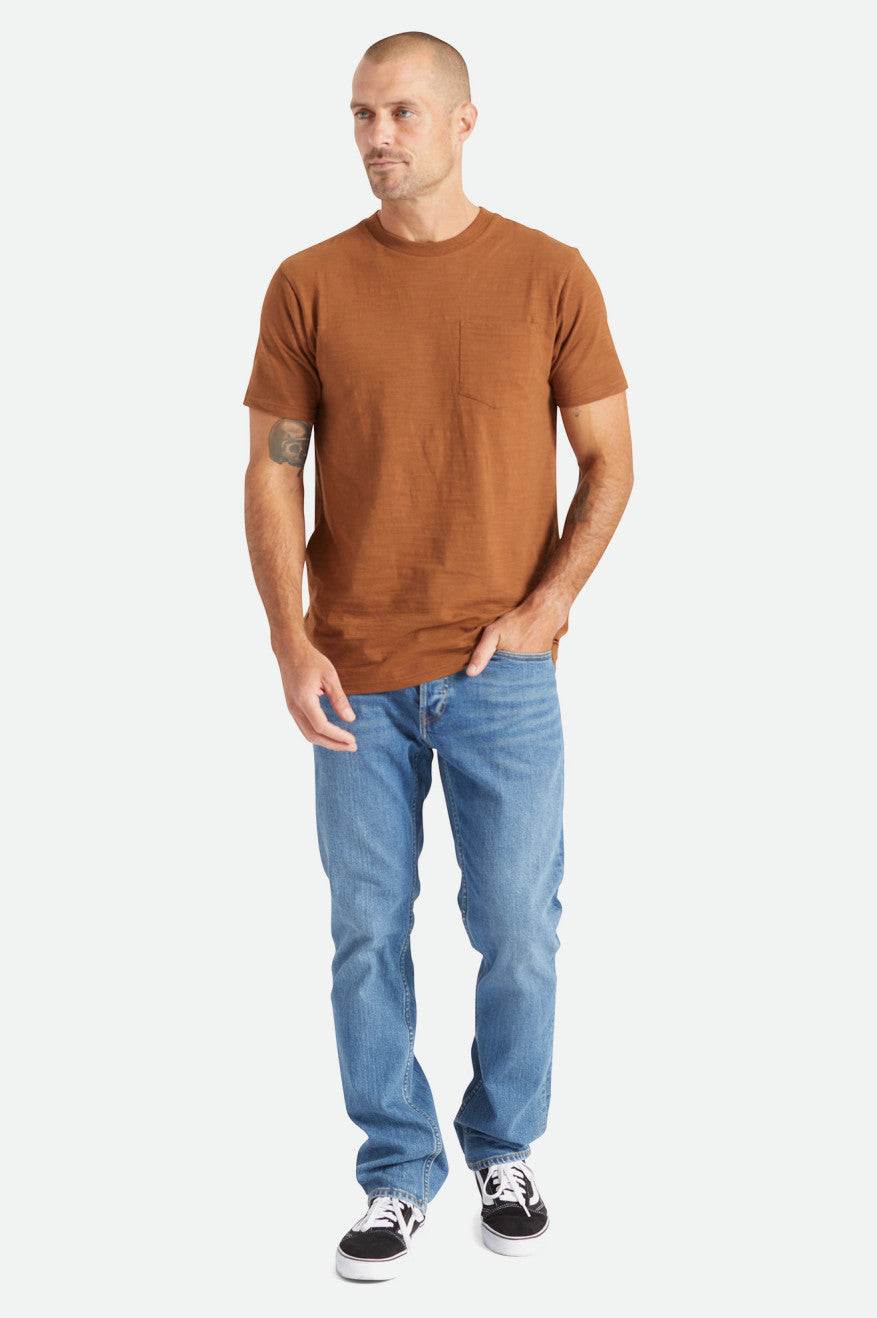 Tops Brixton Basic Slub S/S Pocket Hombre Marrones | 153628QXW