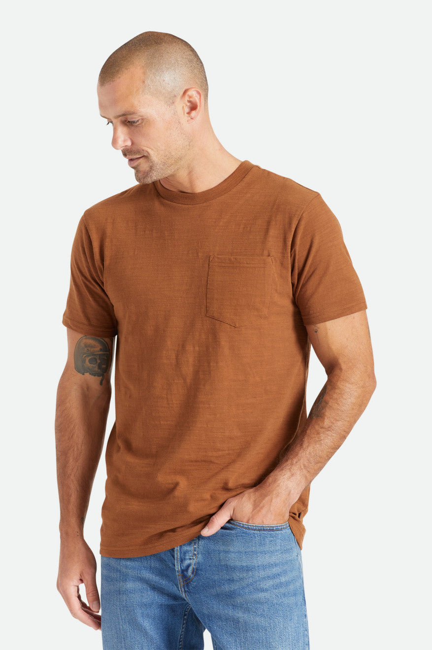 Tops Brixton Basic Slub S/S Pocket Hombre Marrones | 153628QXW