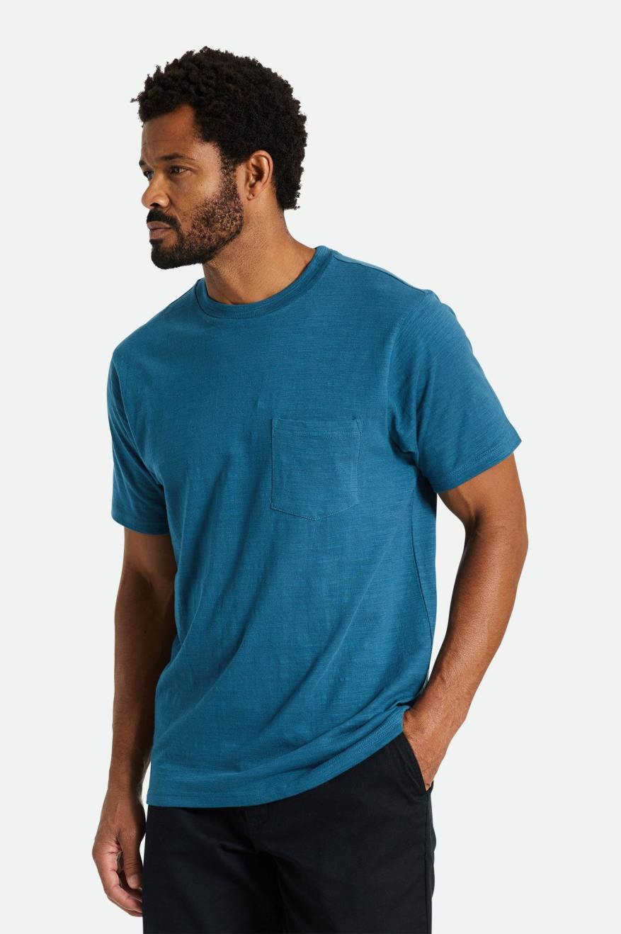 Tops Brixton Basic Slub S/S Pocket Hombre Turquesa | 935768IQS