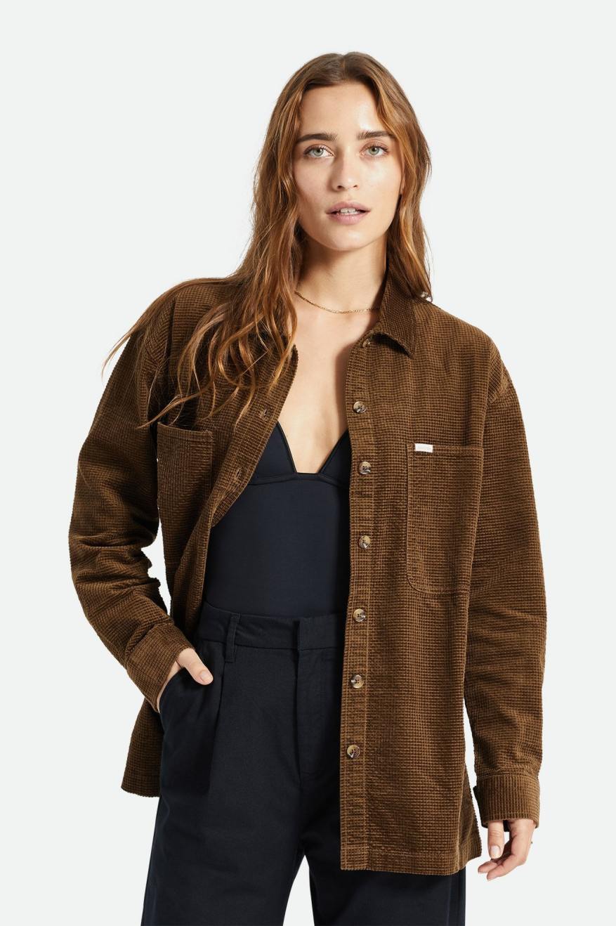 Tops Brixton Dundee Corduroy Overshirt Mujer Marrones | 136940APO