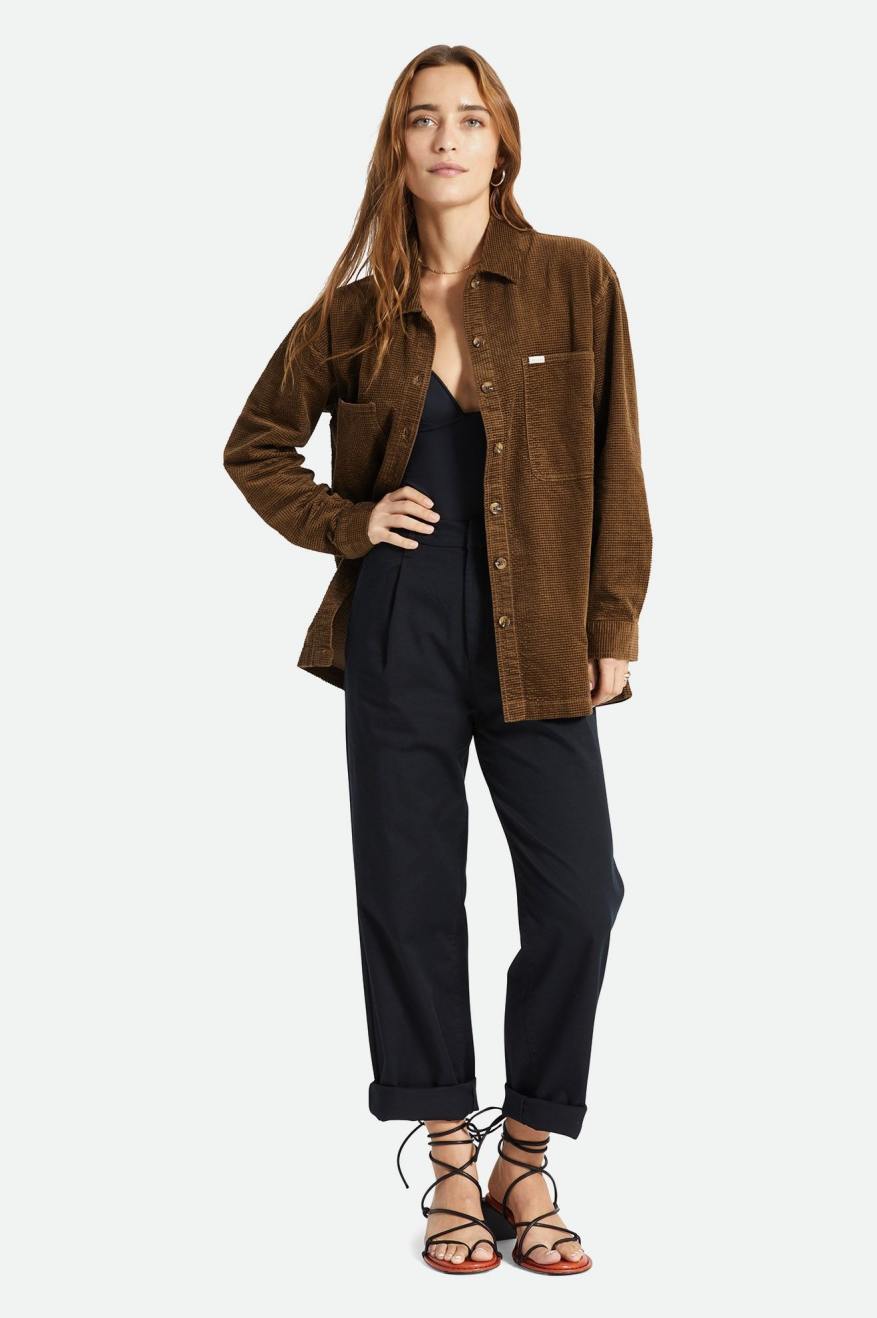 Tops Brixton Dundee Corduroy Overshirt Mujer Marrones | 136940APO