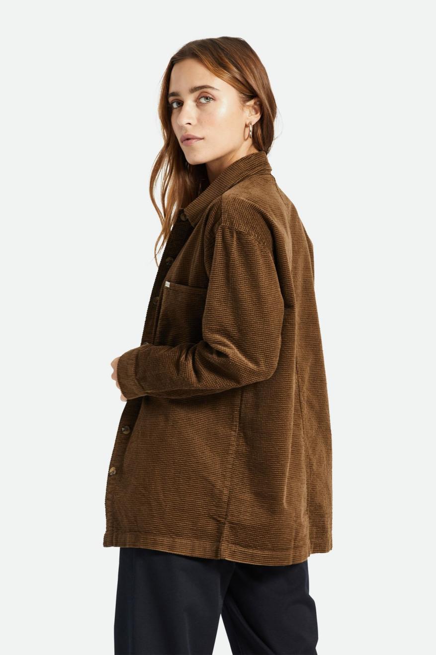 Tops Brixton Dundee Corduroy Overshirt Mujer Marrones | 136940APO