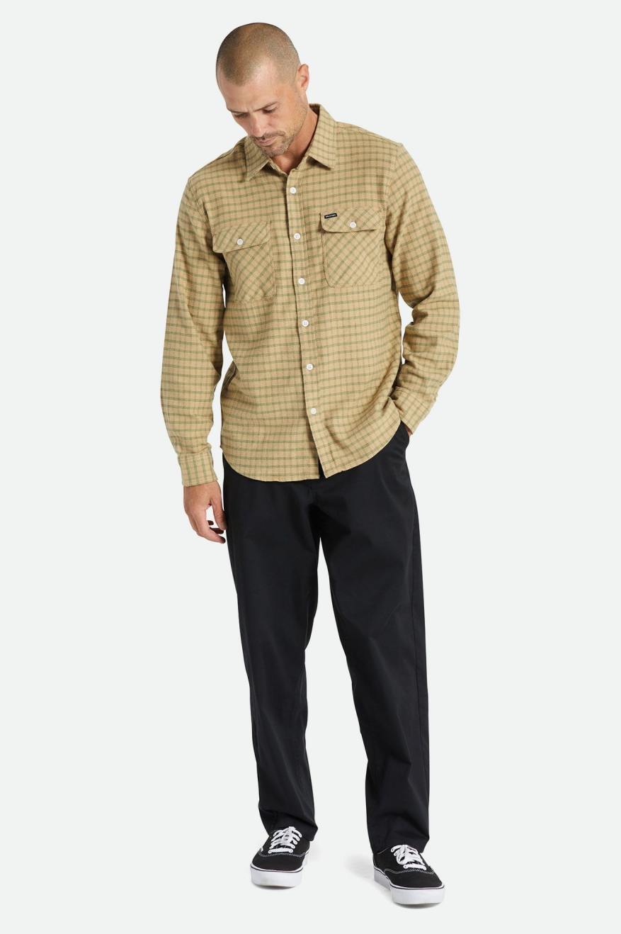 Tops De Franela Brixton Bowery Stretch L/S Utility Hombre Beige Verde Oliva | 172048TBS