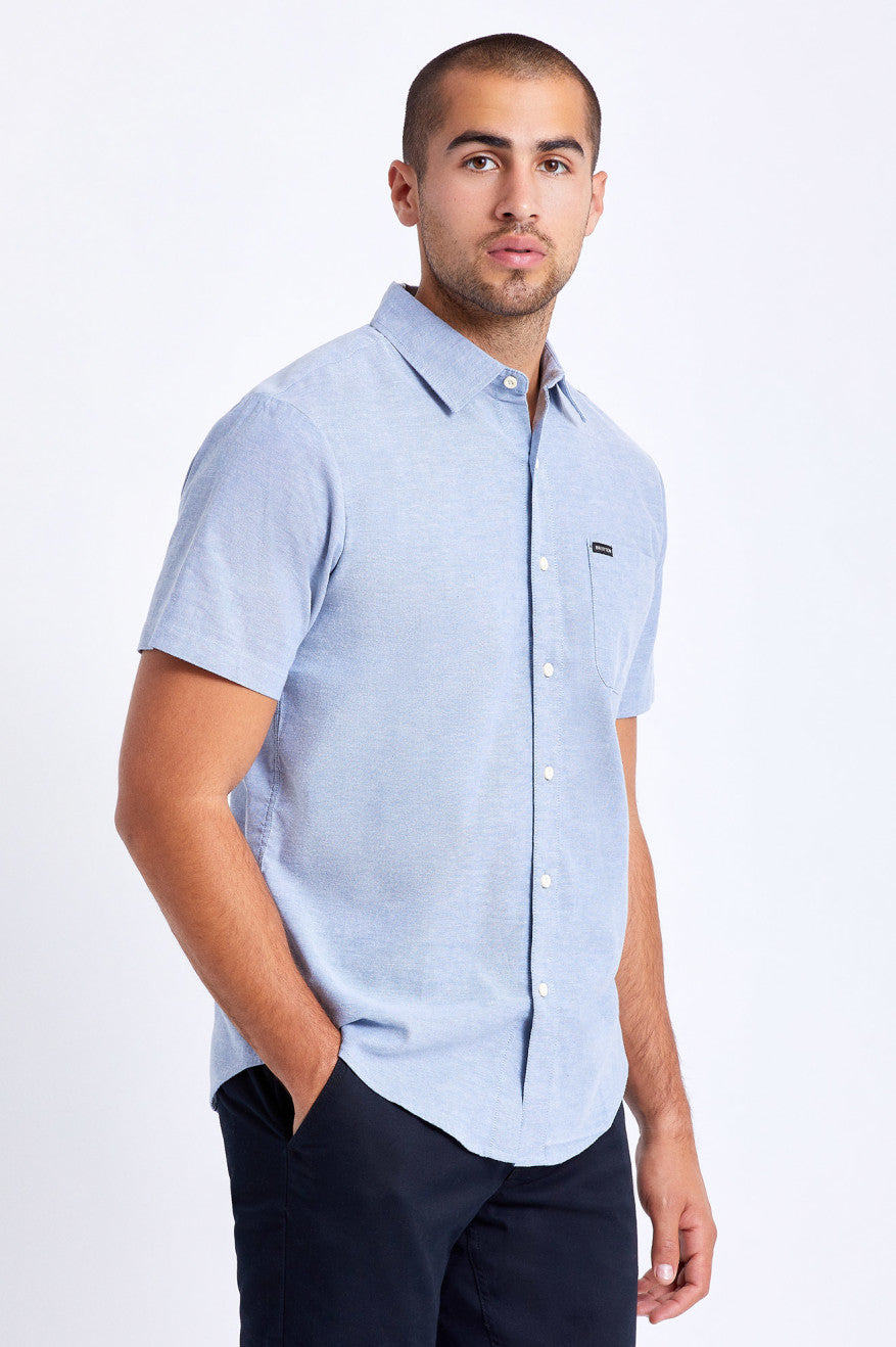 Tops Tejidos Brixton Charter Oxford S/S Hombre Azules Claro | 596780OCB