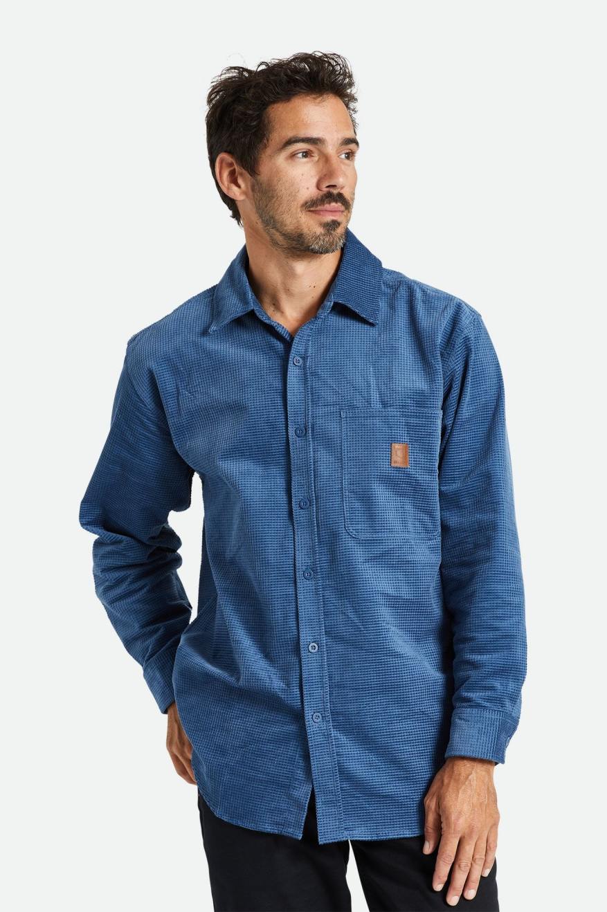 Tops Tejidos Brixton Porter L/S Waffle Corduroy Hombre Azules | 215937GQE