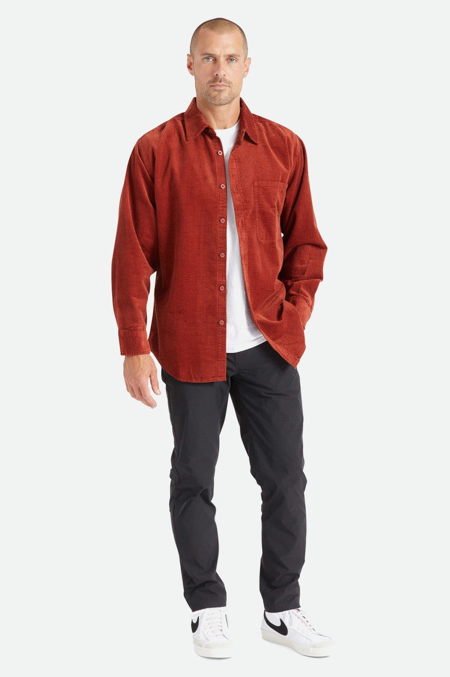 Tops Tejidos Brixton Porter L/S Waffle Corduroy Hombre Rojas | 695371HLV