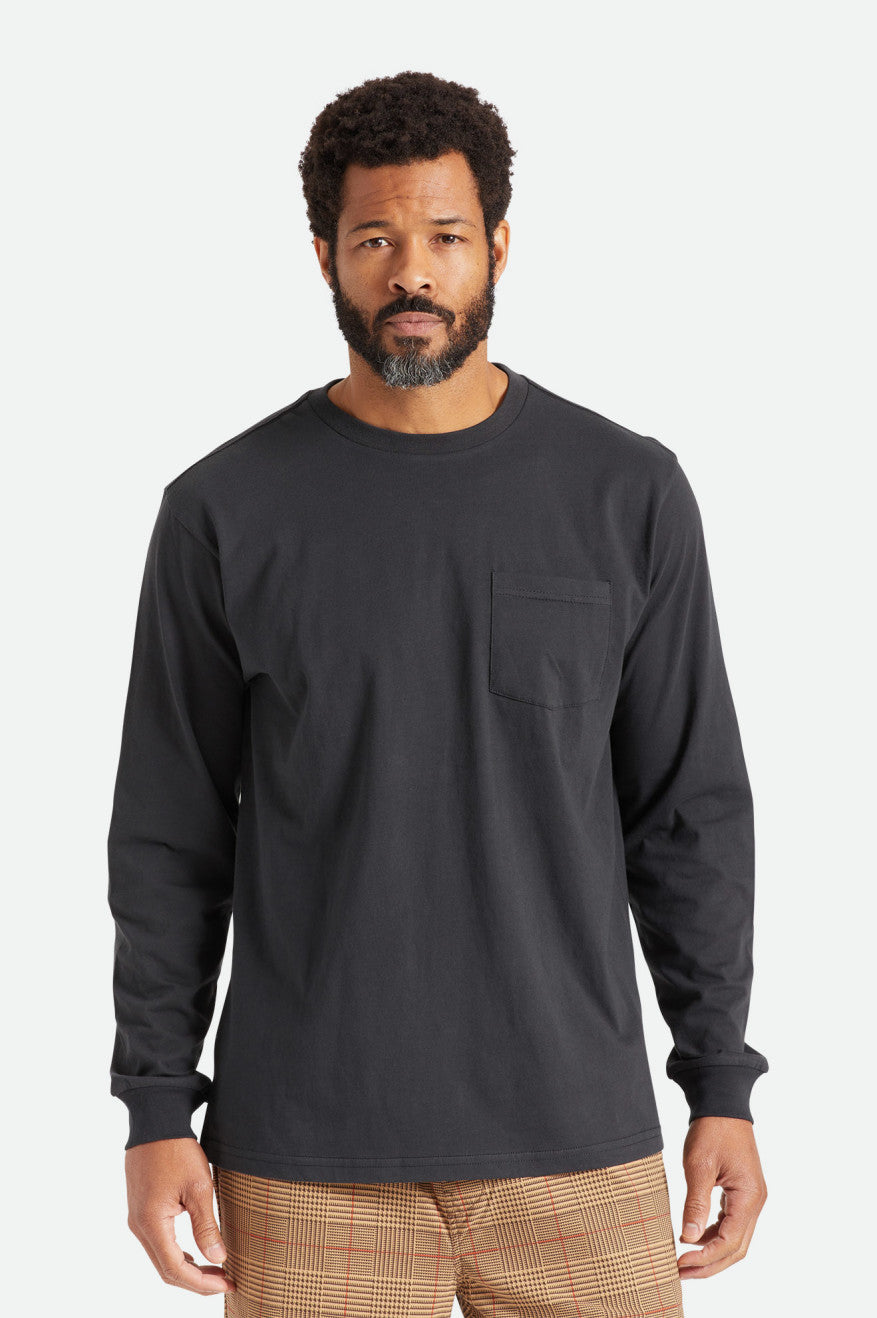 Tops Brixton Basic L/S Pocket Hombre Negras | 059364QSU