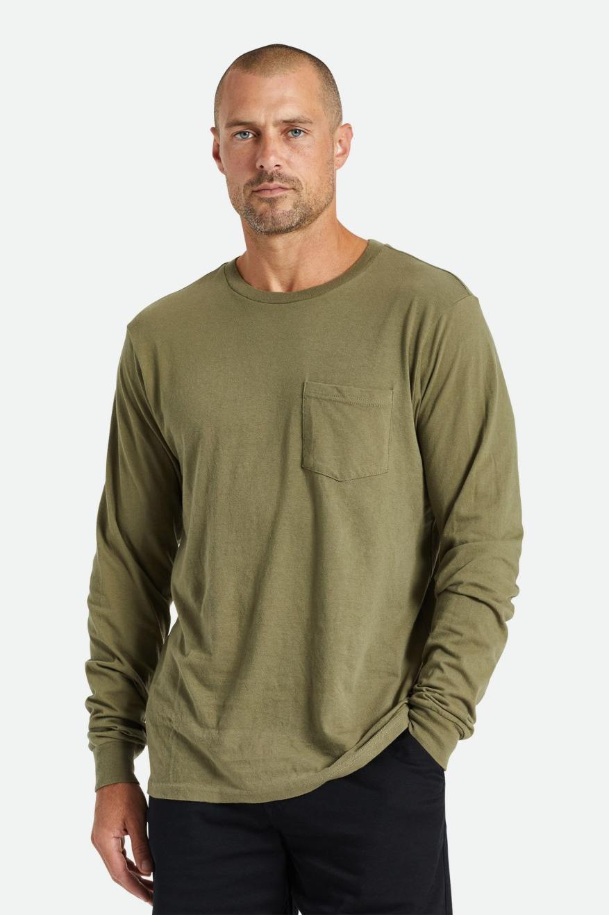 Tops Brixton Basic L/S Pocket Hombre Verde Oliva | 417236LPA