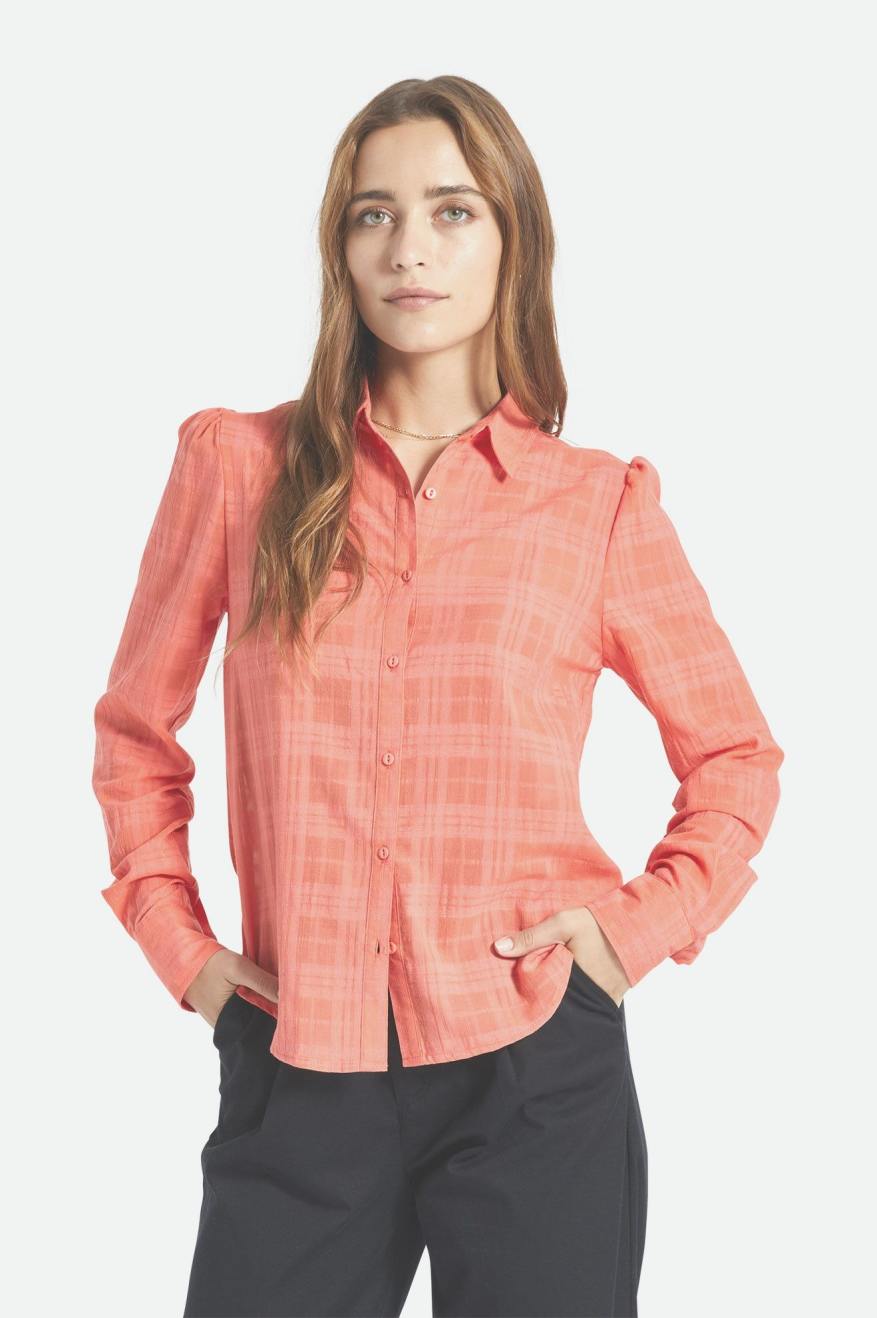 Tops Brixton Leon L/S Woven Mujer Coral Oscuro | 056174DEF