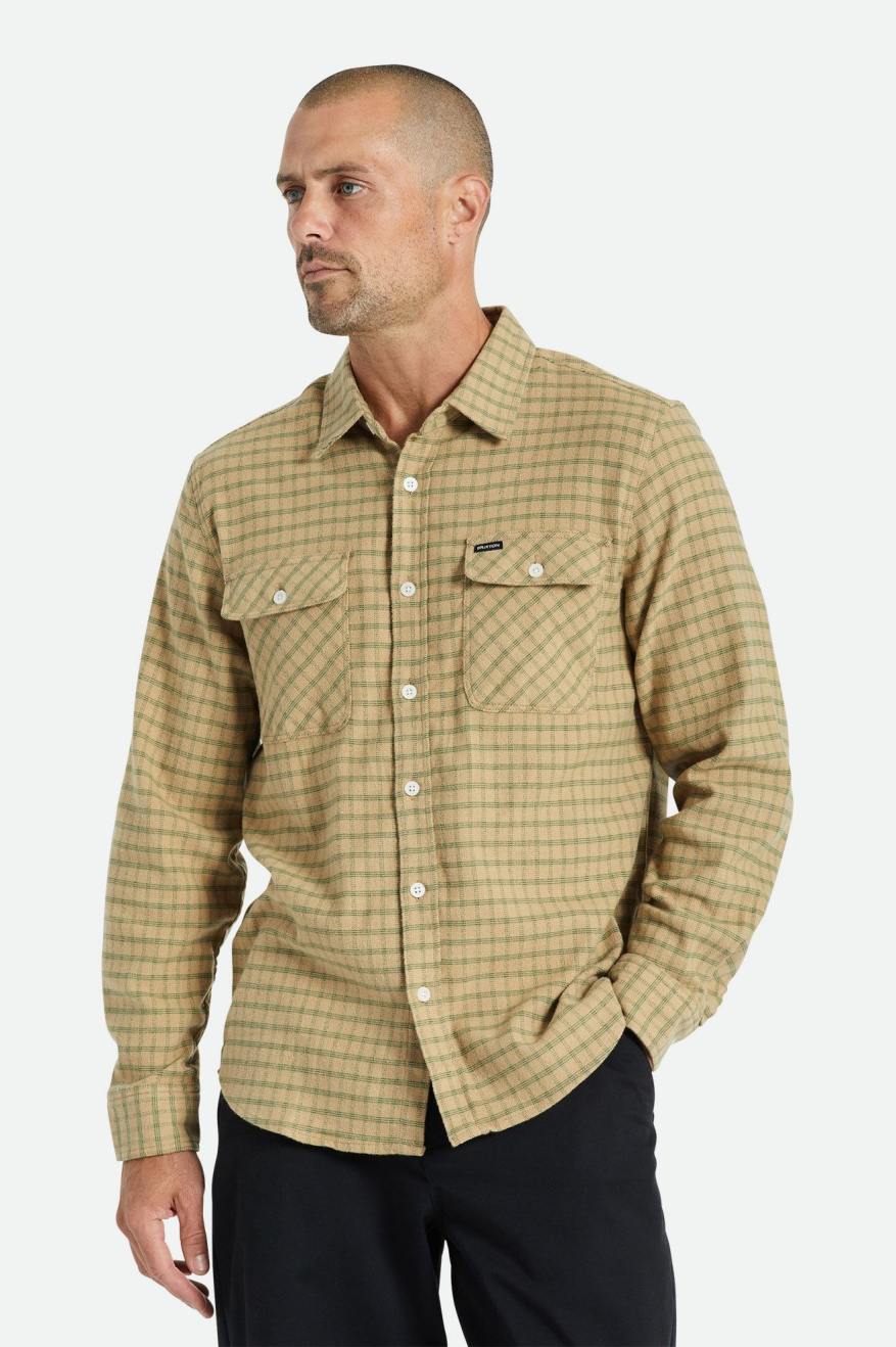 Tops De Franela Brixton Bowery Stretch L/S Utility Hombre Beige Verde Oliva | 172048TBS