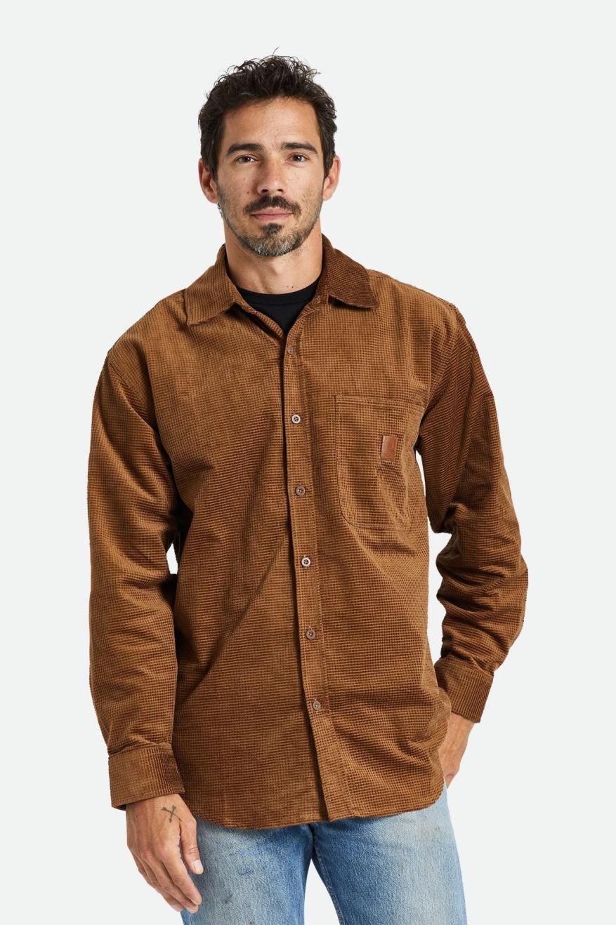 Tops Tejidos Brixton Porter L/S Waffle Corduroy Hombre Marrones | 625910XPC